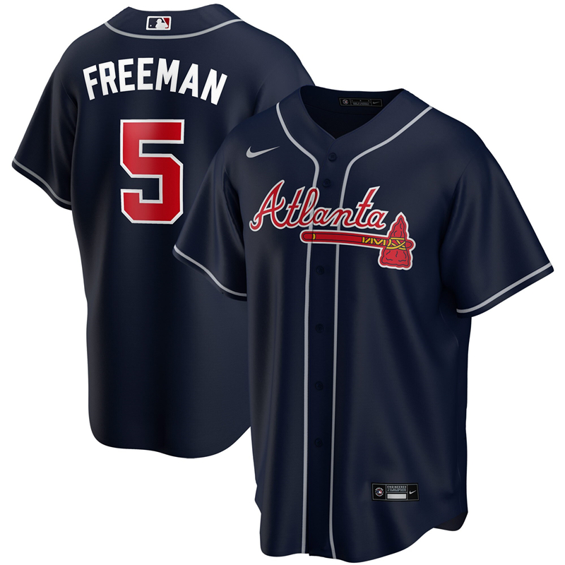 2020 MLB Men Atlanta Braves #5 Freddie Freeman Nike Navy Alternate 2020 Replica Player Jersey 1